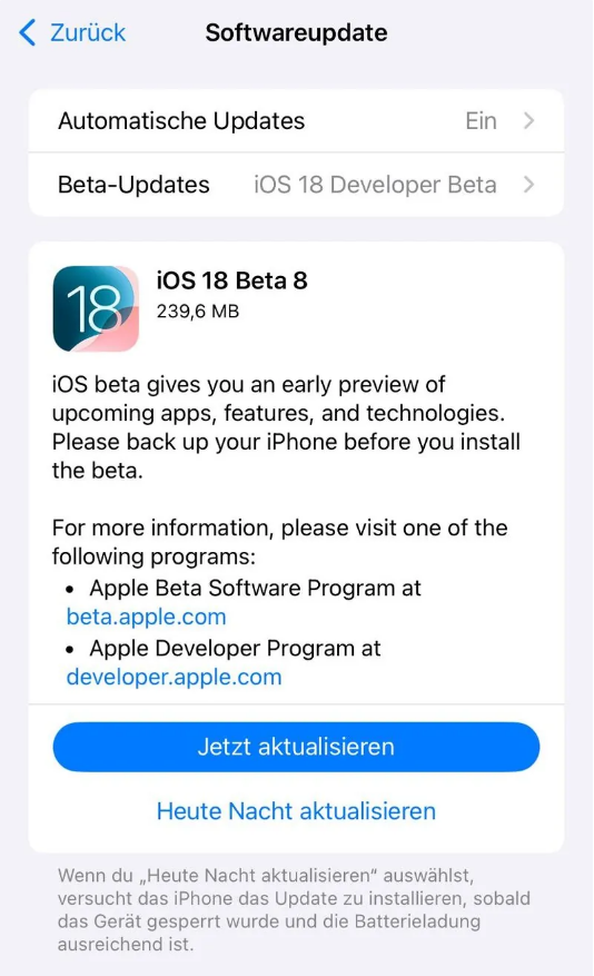 从化苹果手机维修分享苹果 iOS / iPadOS 18 开发者预览版 Beta 8 发布 